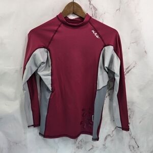 NRS Rash Guard Womens Small Red Gray Hydrosilk Long Sleeve Swim Surf Shirt Top